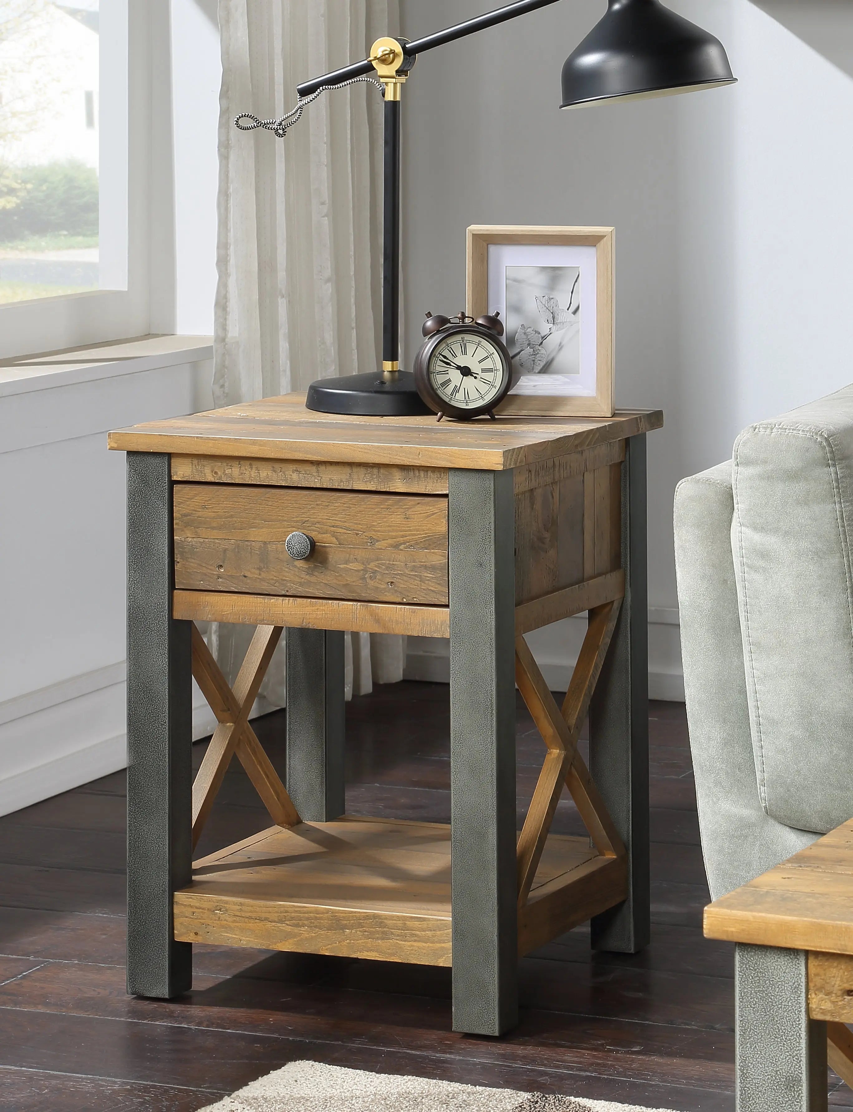 Urban Elegance - Reclaimed Lamp Table With Drawer